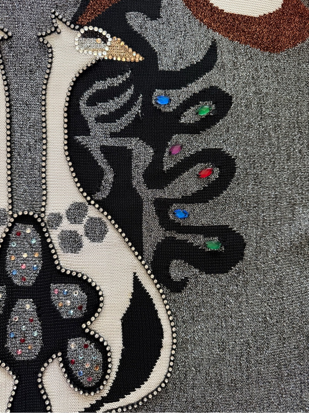 Beauxart Vintage 80s Peacock Metallic Rhinestone Sweater XL - Picture 8 of 8